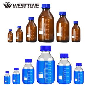 Westtune 25ml-1000ml 1 개 GL45 졸업 유리 시약 병, 파란색 스크류 캡, 실험실 화학 의료 보관