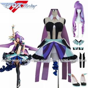마크로스 델타 Mikumo Guynemer 코스프레 의상 드레스 할로윈 카니발 복장 신발 가발