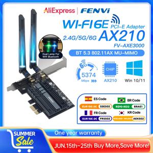 Intel AX210 PCIe 무선 WiFi 어댑터 용 Fenvi 5374Mbps WiFi 6E Bluetooth 5.3 AX200 WiFi 6 카드 PC 용 2.4G/5G/6Ghz 802.11AX