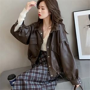 새로운 가을 겨울 가짜 가죽 자켓 여성 특대 PU 코트 루즈 캐주얼 streetwear 여성 카디건