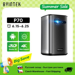 BYINTEK P70 프로젝터 4K 1080P DLP 미니 휴대용 프로젝터 홈 시어터 스마트 Wi-Fi 및 Bluetooth(배터리 포함 영화 및 게임용)