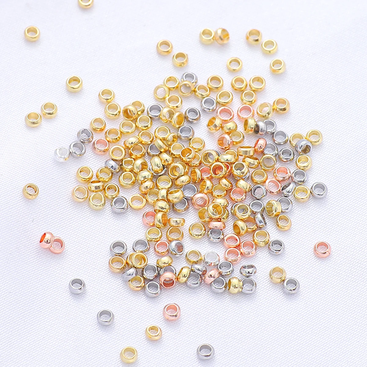 도금 골드 황동 크림프 비즈 스토퍼 스페이서 비즈, DIY 보석 찾기, 제작 액세서리, 100 개, 2.0mm, 2.5mm, 14K, 18K