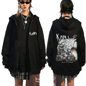 Korn Rock Band Ftl 25 리더를 따르십시오 지퍼 까마귀 남성 여성 고딕 캐주얼 지퍼 업 후드 남성 빈티지 그래픽 지퍼 업 자켓