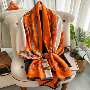 새로운 180*90cm 패션 실크 스카프 Scarftop Headwraps 여성 빈티지 사계절 헤어 스카프 Hijab Foulard Bandana Femme Headscarf