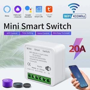 20A Tuya WiFi 미니 DIY 스마트 스위치 모듈 양방향 제어 433MHz Tuya Smart Life App Alexa Google 홈 음성 제어와 함께 작동