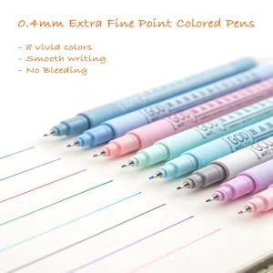 8 가지 색상 0.4mm 엑스트라 파인 포인트 컬러 펜 수성 저널 플래너 저널링 노트 쓰기 용 Fineliner 펜