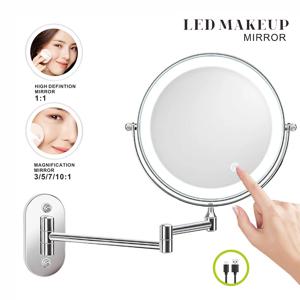 8 인치 메이크업 거울 크롬 3x/5x/7x/10x 돋보기 양면 USB 충전 욕실 3 색 라이트 스마트 화장품 거울