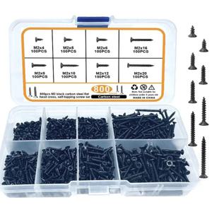 M2 검정색 플랫 헤드 크로스 탄소강 셀프 태핑 나사 800Pcs, 주택 개선, DIY 엔지니어링, 전자 제품에 적합