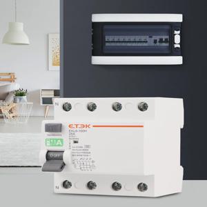 ETEK 유형 A RCD RCCB 전기 기계 잔류 전류 회로 차단기 30ma 2 Pole10KA 3P+N 4P 40A DC 230V EKL6-100H