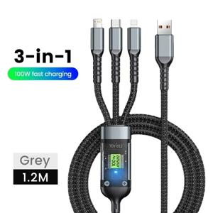 3 In 1 100w 투명 고속 충전 케이블 유형 C Usb 마이크로 아이폰 용 Samsung Huawei Xiaomi 파일럿 램프 충전기 Usb C 6A