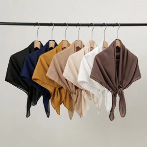90*90cm 여성을위한 얇은 소프트 스퀘어 스카프 단순 솔리드 컬러 코튼 린넨 Headscarf 이슬람 여성의 Hijabs 가방 액세서리