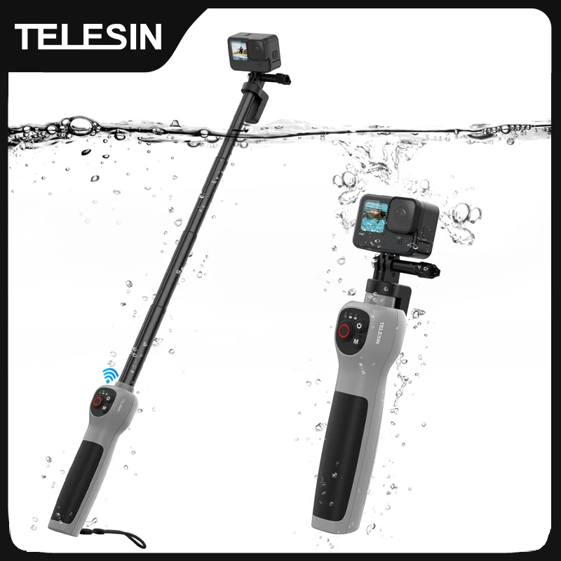 TELESIN 수중 셀카 스틱 방수 다이빙 확장형 셀카 스틱 Gopro Hero 용 무선 원격 제어 8 9 10 11 12 13