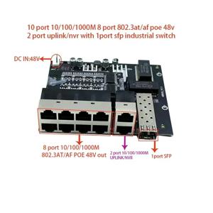 산업용 스위치 모듈, sfp, 10 포트, 100, 1000M, 8 포트, 802.3at, af, poe 입출력 48v, 2 포트, 업 링크, nvr, 1 포트