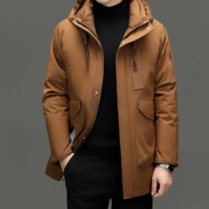 캐주얼 남성 보온 중후드 오리털 재킷 겨울 고품질 아웃도어 방풍 패딩 스트리트 웨어 순색 두꺼운 패딩 상의