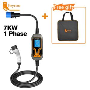 Feyree Type2 7KW 32A 1상 휴대용 EV 충전기 5m 케이블 전류 조정 가능한 EVSE Wallbox 전기 자동차 충전기 용 충전 상자