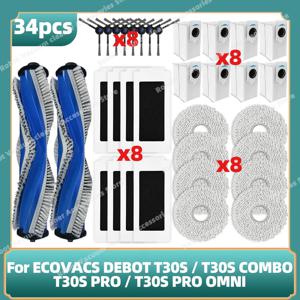 ECOVACS DEBOT T30S / T30S COMBO / T30S PRO / T30S PRO OMNI / T30S AI 부품 메인 사이드 브러시 필터 걸레 먼지 봉투와 호환 가능