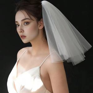 빗 달린 심플한 짧은 웨딩 베일, 신부 액세서리, 약혼 신부 베일 MM