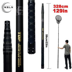 MBLN 브랜드, 총 길이 328cm/129 인치, 초경량 총 414g, 휴대용 뜰채, 탄소 그물 손잡이, 알루미늄 합금 그물 헤드