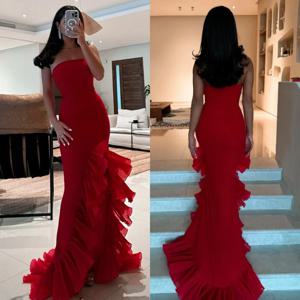 맞춤형 현대 스타일 섹시한 저지 플리츠 셔링 인어 Strapless 롱 드레스 맞춤형 행사 드레스 절묘한 우아한 복고풍