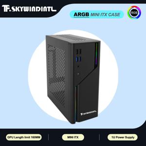 Mini ITX HTPC 데스크탑 케이스 5V ARGB 전면 패널 4개의 USB 포트는 1U 전원 공급 장치를 지원합니다. ITX 마더보드 서버용 컴팩트 디자인