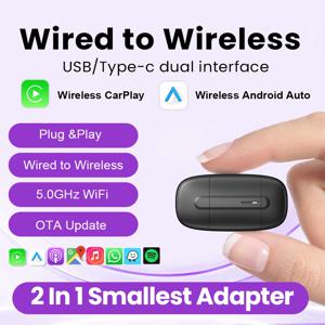 무선 Carplay 어댑터 안드로이드 자동 2in1 스마트 동글 USB Type-c 5G WIFI For Volvo Benz Audi Kia Hyundai VW Mazda Cadillac MG