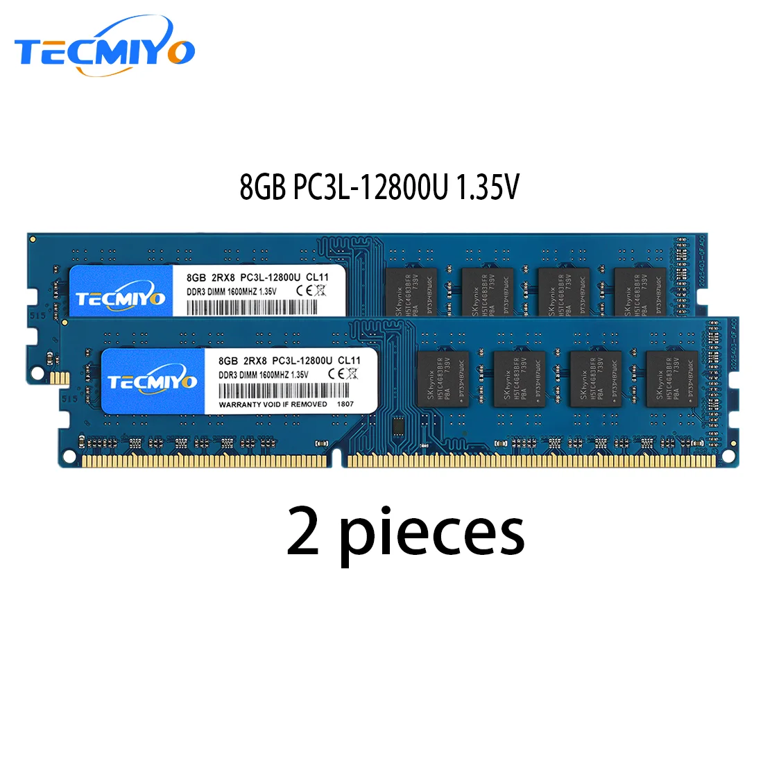 TECMIYO 데스크탑 RAM 2X 8GB DDR3L 1600MHz DIMM PC3L-12800U 1.35V 2RX8 240핀 저전압 DDR3 컴퓨터용 Intel AMD 메모리 -블루