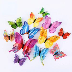 12PCs 냉장고 자석 나비 활기찬 색상 더블 레이어 나비 벽 스티커 홈 파티 장식을위한 아트 데코 공예