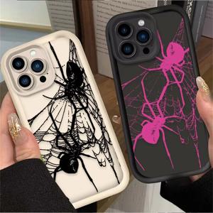 멋진 블랙 & 핑크 스파이더 폰 케이스 (아이폰 16e, 16, 15, 14, 13, 12, 11 Pro Max, XS Max, XR, 7, 8 Plus) 충격 방지 실리콘 백 커버