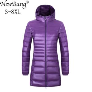 NewBang 브랜드 6XL 7XL 8XL 플러스 사이즈 다운 코트 여성 긴 겨울 울트라 라이트 다운 재킷 여성 후드 깃털 재킷 따뜻한 코트
