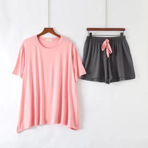 여성용 캐주얼 잠옷 세트 모달 반팔 반바지, 얇은 섹션, 루즈 라지 사이즈, 가정 서비스, 2025 여름 신상