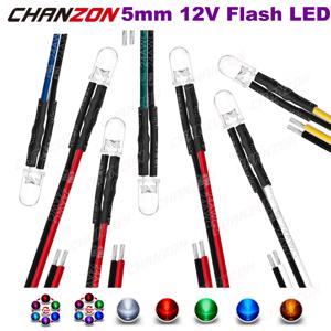 20pcs 5mm 12V LED 다이오드 깜박이 미리 배선 된 빛 구슬 깜박이 흰색 빨간색 녹색 파란색 노란색 RGB 빠른 느린 플래시 DIY 사전 와이어 램프