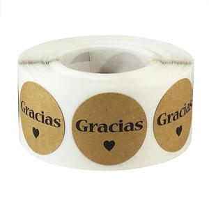 100-500pcs/roll Kraft Gracias 스페인어 감사합니다 스티커 봉투 패키지 인감 1inch 사랑 스티커로 수제 베이킹 장식