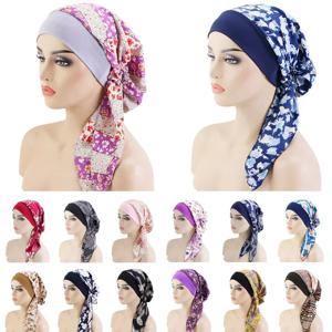여성 이슬람 Hijab 암 Chemo 모자 꽃 인쇄 터번 모자 탈모 Headscarf 탄성 코튼 이슬람 Hijab 스카프 모자를 쓰고 있죠