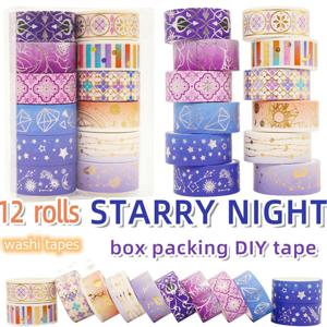 12 롤/세트 보라색 스타 골드 호일 Washi 테이프 세트 별자리 시리즈 레이저 마스킹 테이프 Scrapbooking DIY Stationary Set