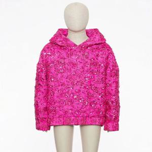 HIGH STREET 최신 2024 F/W 디자이너 탑 여성용 자카드 비즈 루즈 후드 티