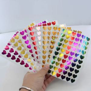 600pcs/10 시트 레이저 하트 사랑 스티커 반짝이 접착제 하트 스티커 라벨 학생 플래너 스크랩북 발렌타인 데이