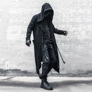 ARENS 남자 조수 봄 가을 Darkwear Warrior 대형 윈드 브레이커 고딕 롱 코트 펑크 망토 후드 마법사