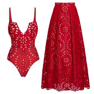 FLAXMAKER 꽃 중공 원피스 수영복과 스커트 여성 비치웨어 럭셔리 수영복