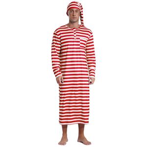 남성 크리스마스 줄무늬 수면 가운 모자 세트 긴 소매 느슨한 긴 가운 잠옷 시시 남성 Nightwear Loungewear 잠옷