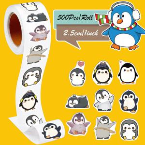 500Pcs/Roll 귀여운 재미 작은 펭귄 보상 스티커 9 디자인 2.5cm/1'' DIY 낙서 스크랩북 만화 라벨