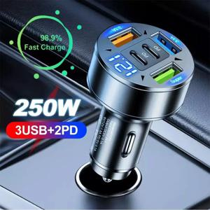 250W 다중 포트 초고속 충전 차량용 충전기 디지털 디스플레이 PD QC3.0 3A 2C 아이폰용 차량용 충전기