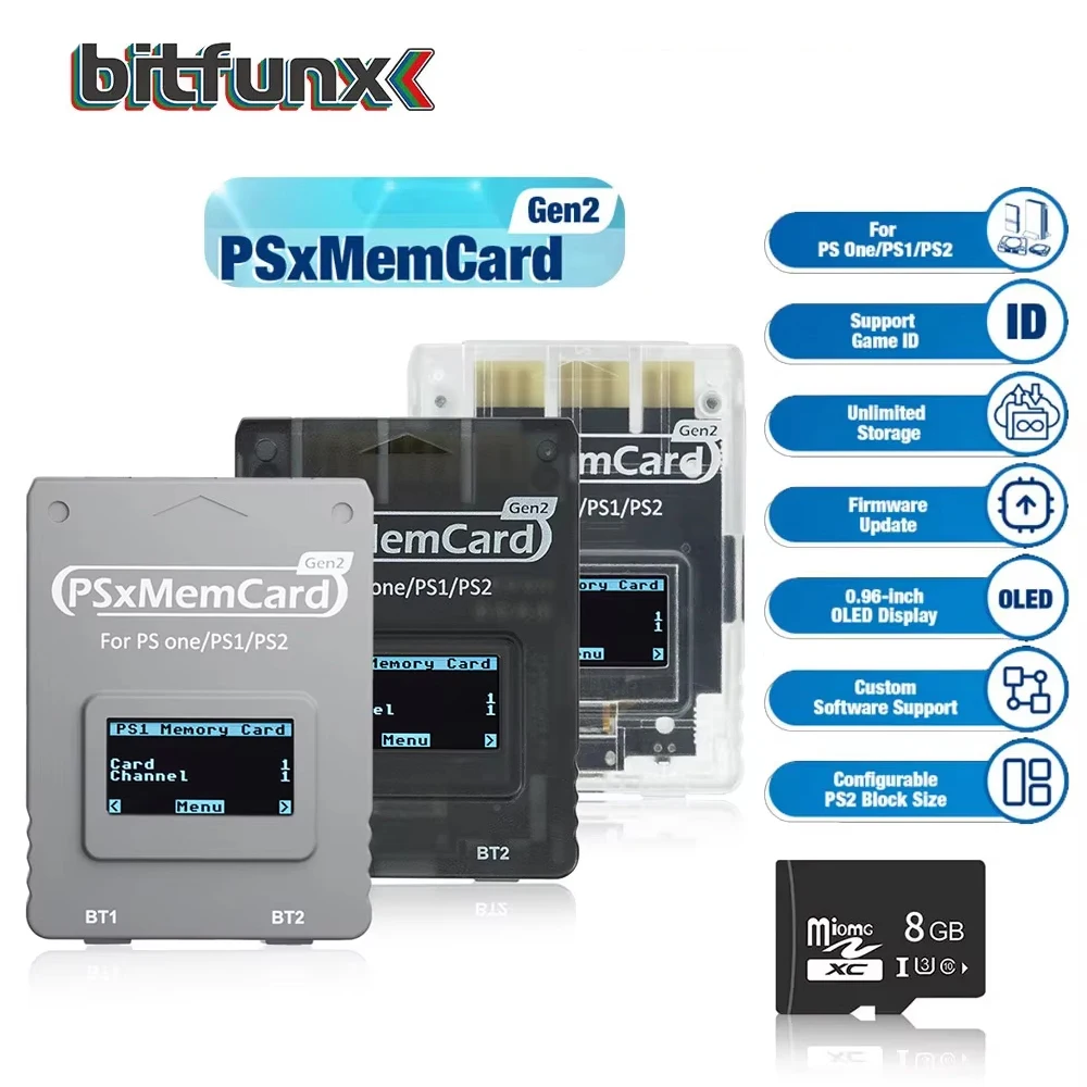 BitFunx PSxMemCard Gen2 SD2PSX 메모리 카드(PS1/PS2용) SD 카드 리더 카드 어댑터(PS One 게임 콘솔용) 데이터 게임 카드 저장