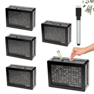 USD 돈 목표 카운터 돼지 저금통이있는 검은 색 재사용 가능한 돼지 저금통 DIY 돈 절약 상자는 절약 습관에 도움이됩니다