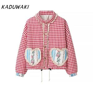 KADUWAKI 한국 루즈한 하트 패턴 파카 용수철, 긴팔 퀼트 코튼 패딩 재킷 코트, 여성 귀여운 겉옷