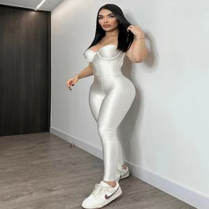 XIZOU 피트니스 Strapless Jumpsuits 여성 섹시한 바디 쉐이핑 백리스 민소매 솔리드 스키니 스포티 클래식 트렌드 오버올