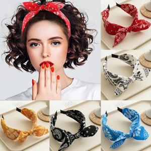 여성을위한 패션 페이즐리 두건 머리띠 탑 매듭 활 Hairbands 귀여운 토끼 귀 터번 Headwrap 헤어 밴드 소녀 액세서리