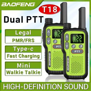 2PCS Baofeng BF-T18 미니 듀얼 PTT 워키 토키 손전등 휴대용 PMR 446 FRS 지원 유형-C 충전기 NOAA 사냥 캠핑