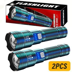고전력 LED 손전등 USB 충전식 줌이 가능한 빛 비상 토치 램프 야외 캠핑 야간 낚시 하이킹 랜턴