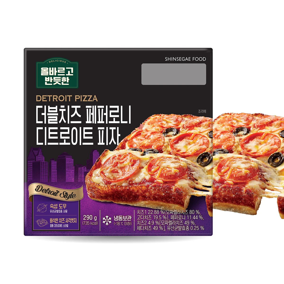 올바르고반듯한 더블치즈 페퍼로니 디트로이트 피자 290g x 3팩