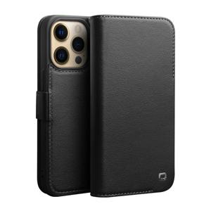 QIALINO 지갑 스탠드 기능 마그네틱 클로저 탑 레이어 정품 가죽 전화 케이스 커버 iPhone 13 Pro 6.1 인치 - 블랙